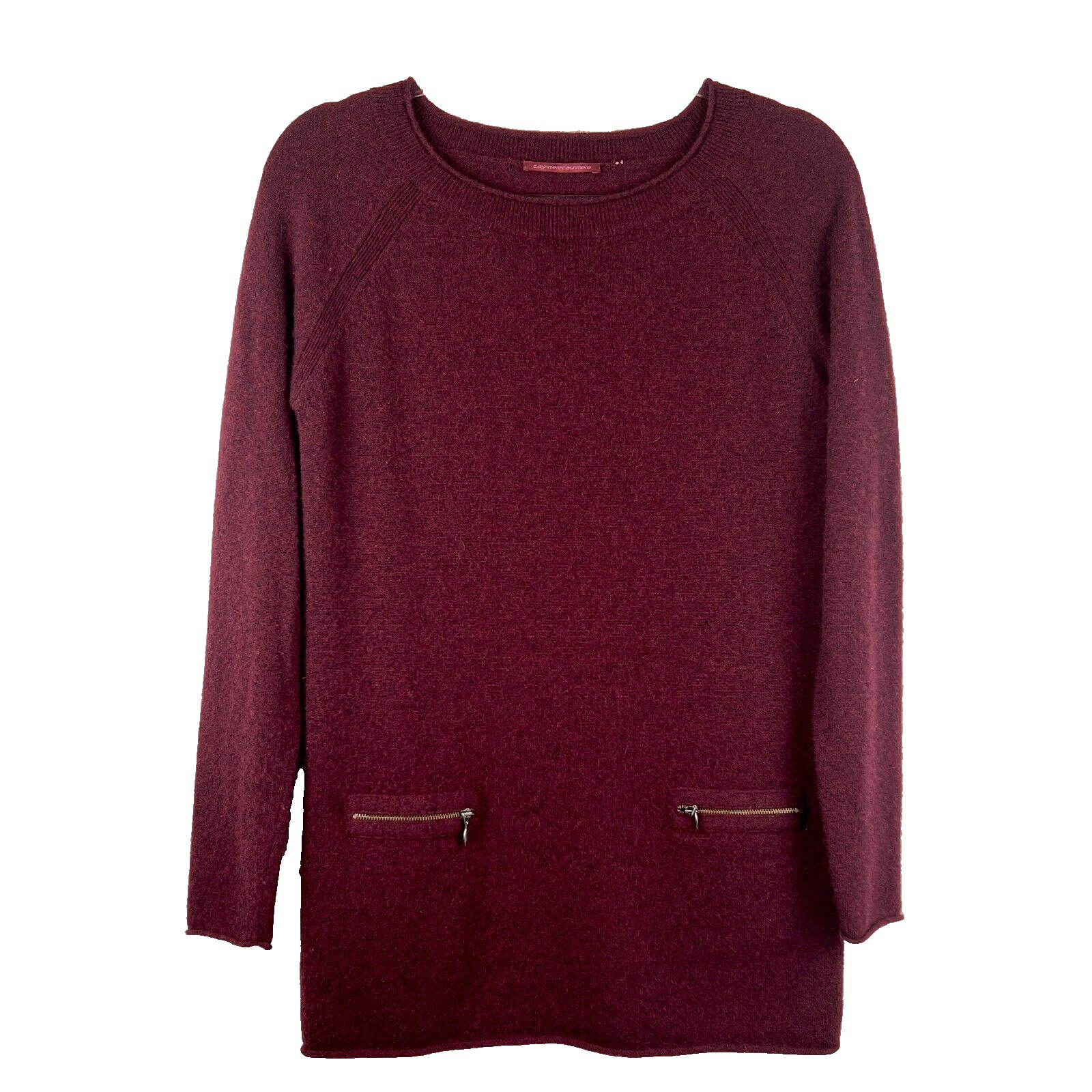 Cashmere Cashmere Womens Small Sweater Long Sleeve Zipped Pockets Burgundy $335